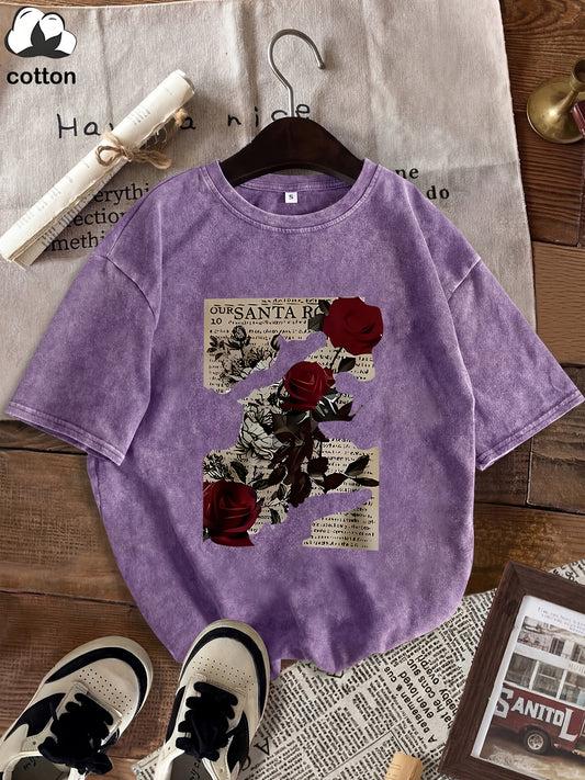 T-shirt femme vintage imprimé fleurs & journal