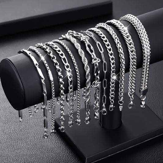 Lot de 10 Bracelets Unisexe en Acier Inoxydable 304