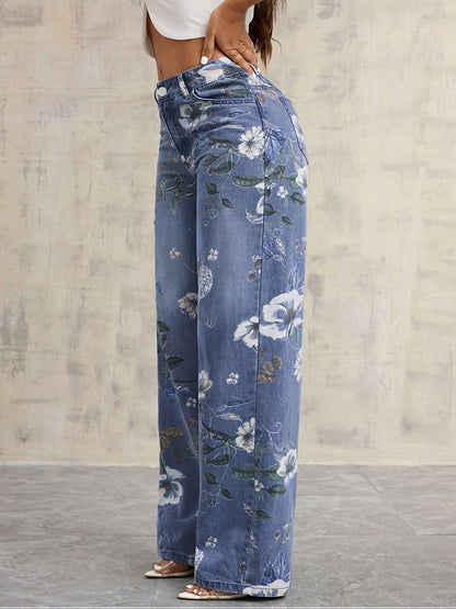 Jean femme vintage à jambes larges & imprimé floral