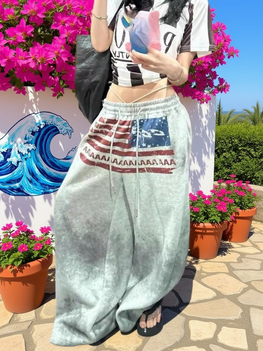 Pantalon Jogging Femme Y2K – Taille Élastique, Coupe Droite Large, Imprimé Lettres