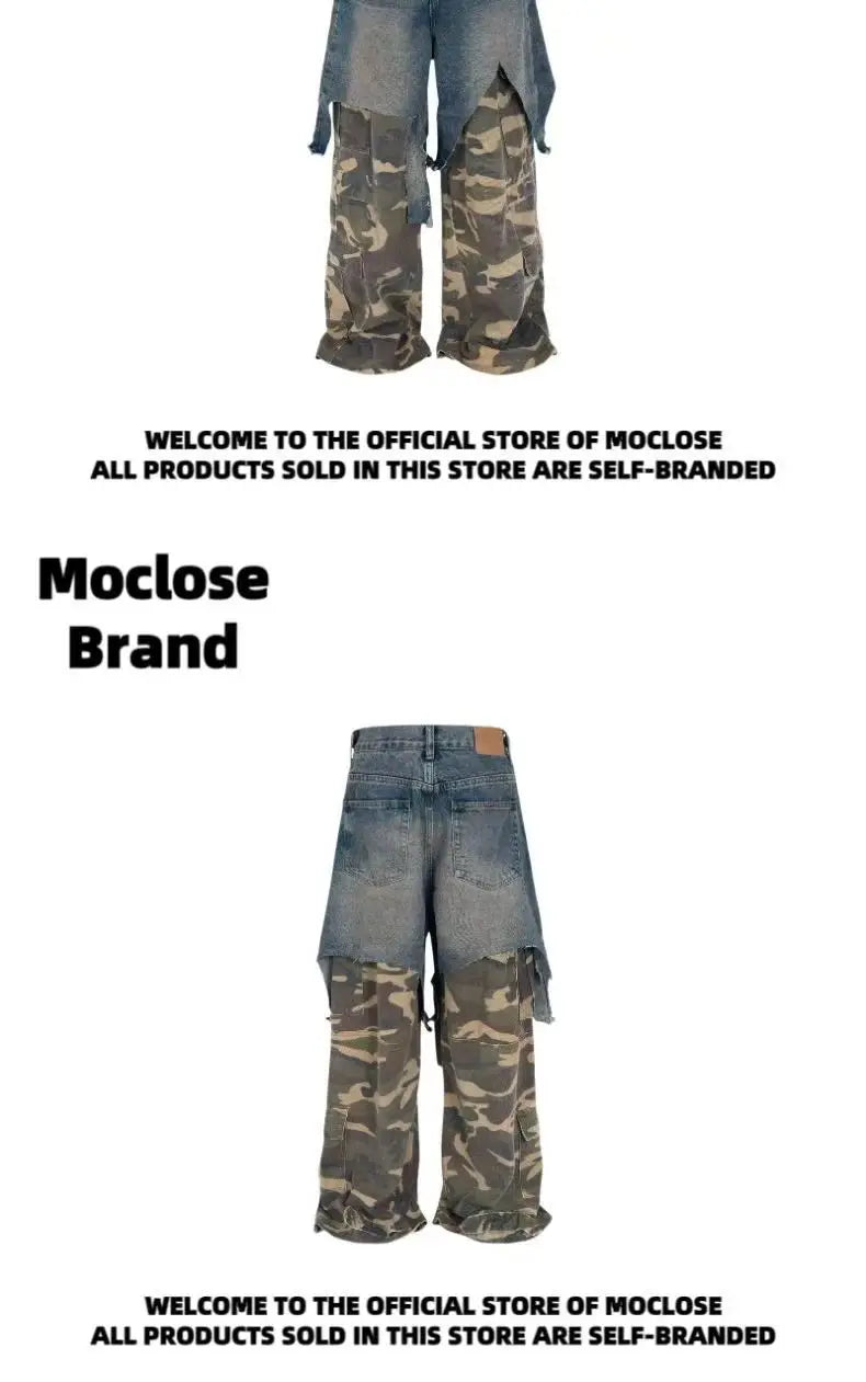 Jean Goth Vintage – Détail Superposé, Look Camouflage, Coupe Ample