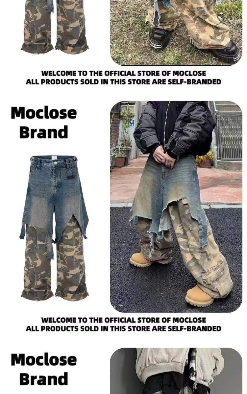 Jean Goth Vintage – Détail Superposé, Look Camouflage, Coupe Ample