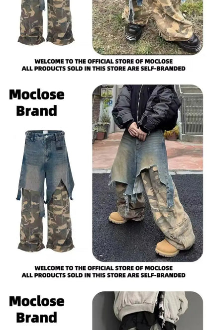 Jean Goth Vintage – Détail Superposé, Look Camouflage, Coupe Ample