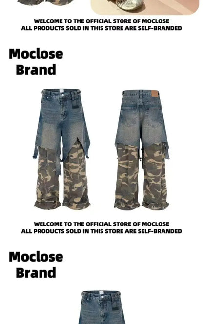 Jean Goth Vintage – Détail Superposé, Look Camouflage, Coupe Ample