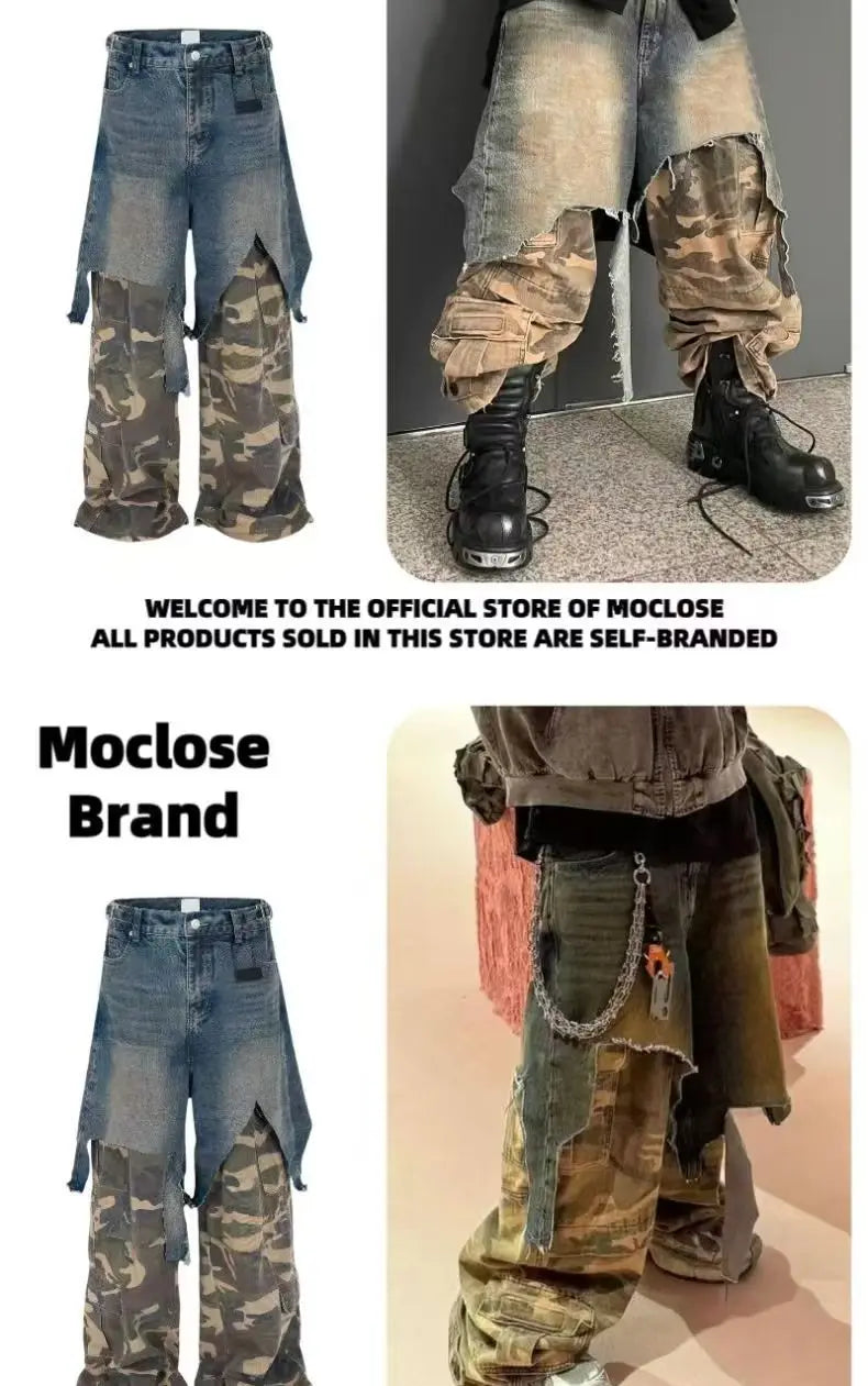 Jean Goth Vintage – Détail Superposé, Look Camouflage, Coupe Ample