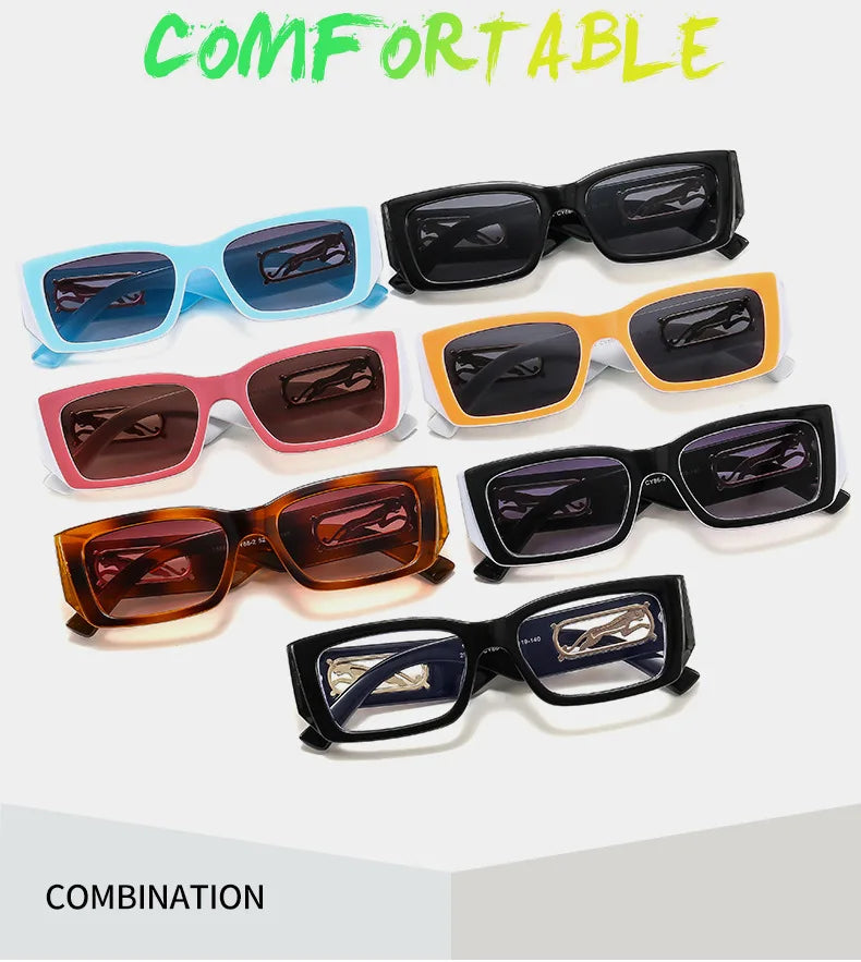 Lunettes de Soleil Rectangle – Petite Monture Carrée Unisexe, Style Vintage Rétro & Protection UV400