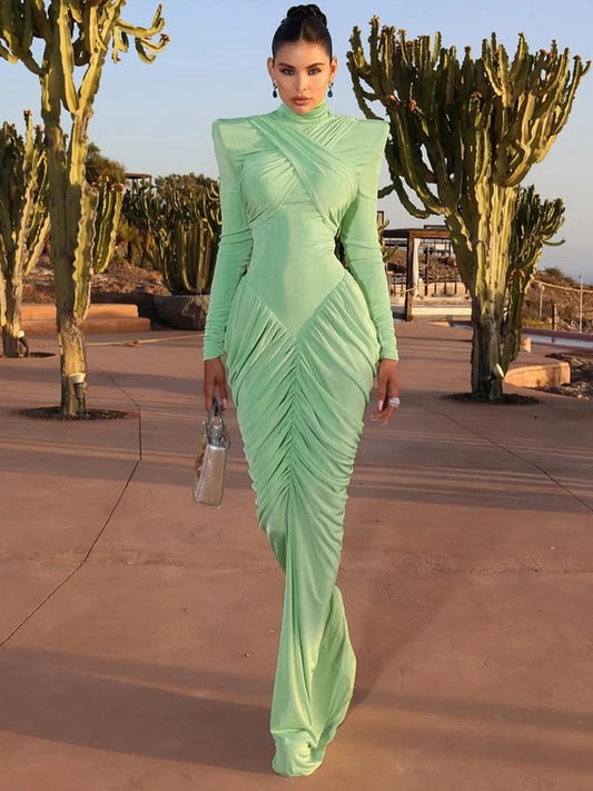 Robe Longue Femme Col Roulé – Dos Nu Froncé, Coupe Moulante Élégante Soirée