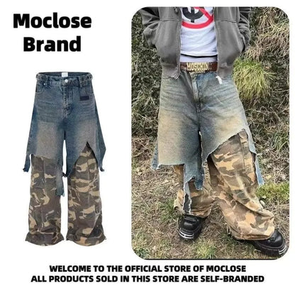 Jean Goth Vintage – Détail Superposé, Look Camouflage, Coupe Ample