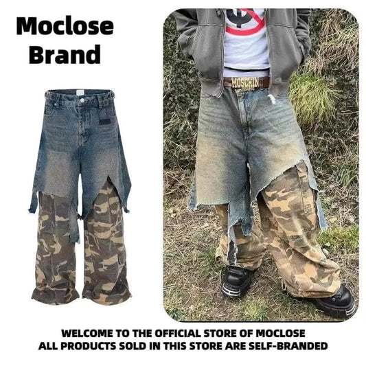 Jean Goth Vintage – Détail Superposé, Look Camouflage, Coupe Ample