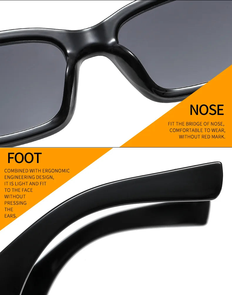 Lunettes de Soleil Rectangle – Petite Monture Carrée Unisexe, Style Vintage Rétro & Protection UV400