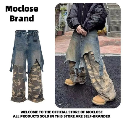 Jean Goth Vintage – Détail Superposé, Look Camouflage, Coupe Ample