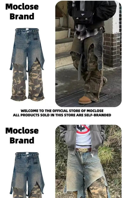 Jean Goth Vintage – Détail Superposé, Look Camouflage, Coupe Ample