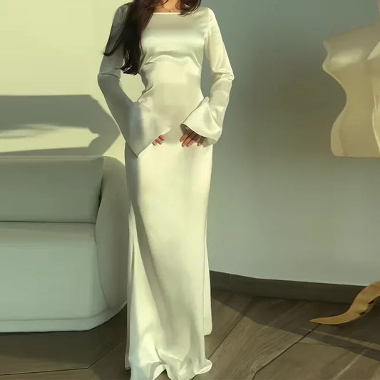 Robe Longue Femme à Manches Longues – Taille Ceinturée, Col Rond, Style Décontracté Chic et Tendance