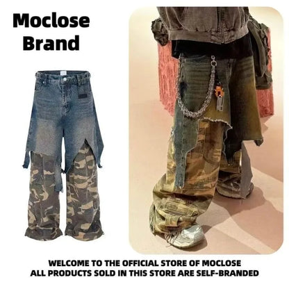 Jean Goth Vintage – Détail Superposé, Look Camouflage, Coupe Ample