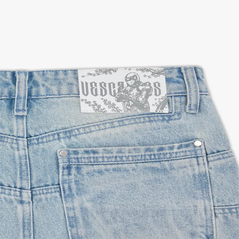 Jean Y2K Rétro – Broderie Fleurs de Cerisier, Coupe Large, Taille Haute, Streetwear Unisexe