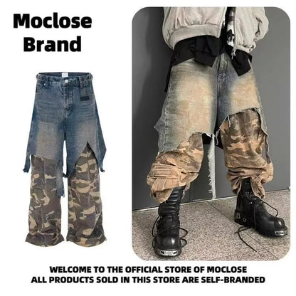 Jean Goth Vintage – Détail Superposé, Look Camouflage, Coupe Ample