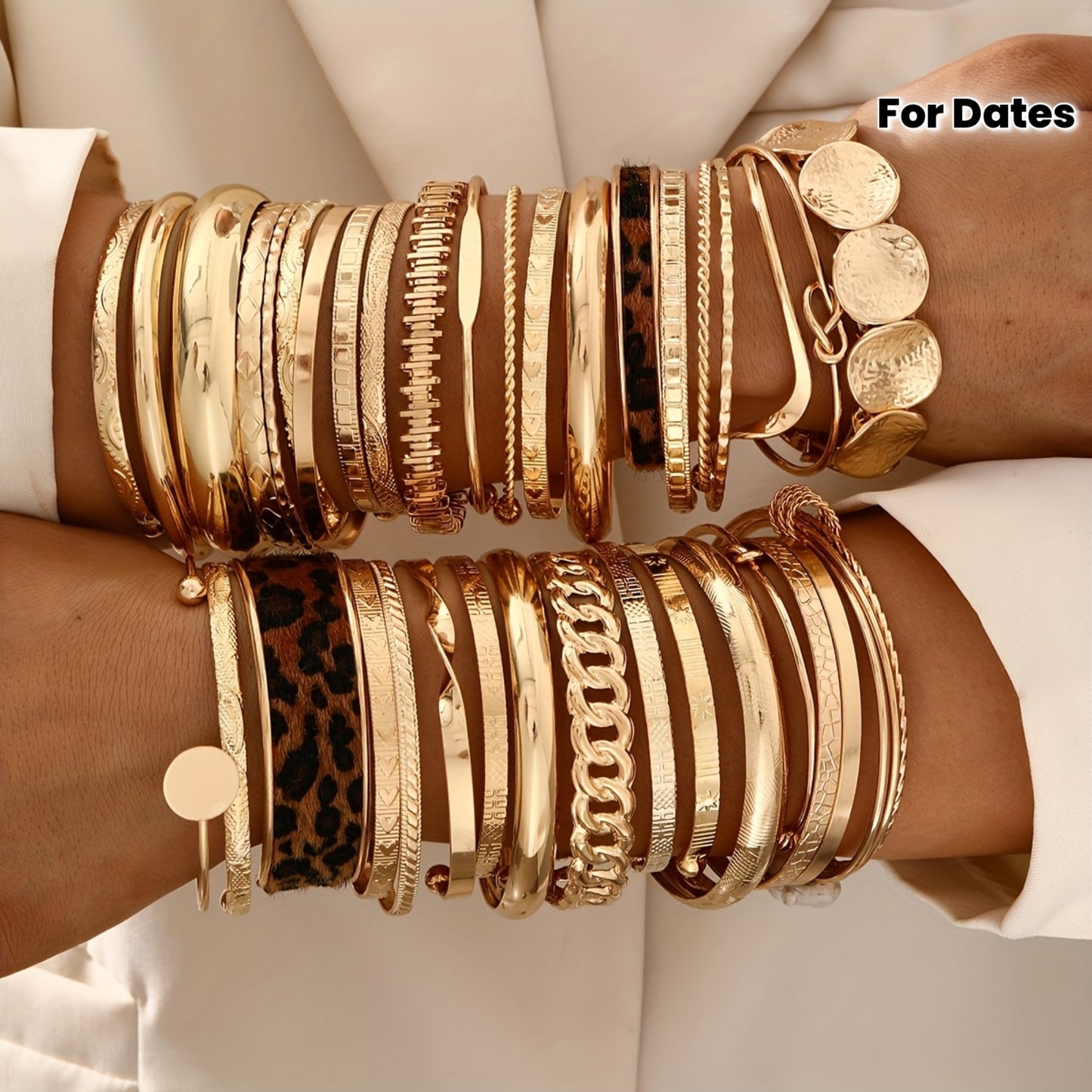 Set de Bracelets Vintage “Old Money” – 7/10/12 Pièces, Motifs Léopard et Nœud Torsadé, Élégance Intemporelle pour Femmes