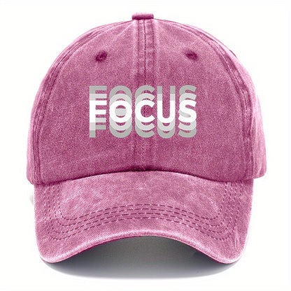 1pc FOCUS Themed Washed Cotton Baseball Cap, Adjustable Hat Suitable for Both Men And Women