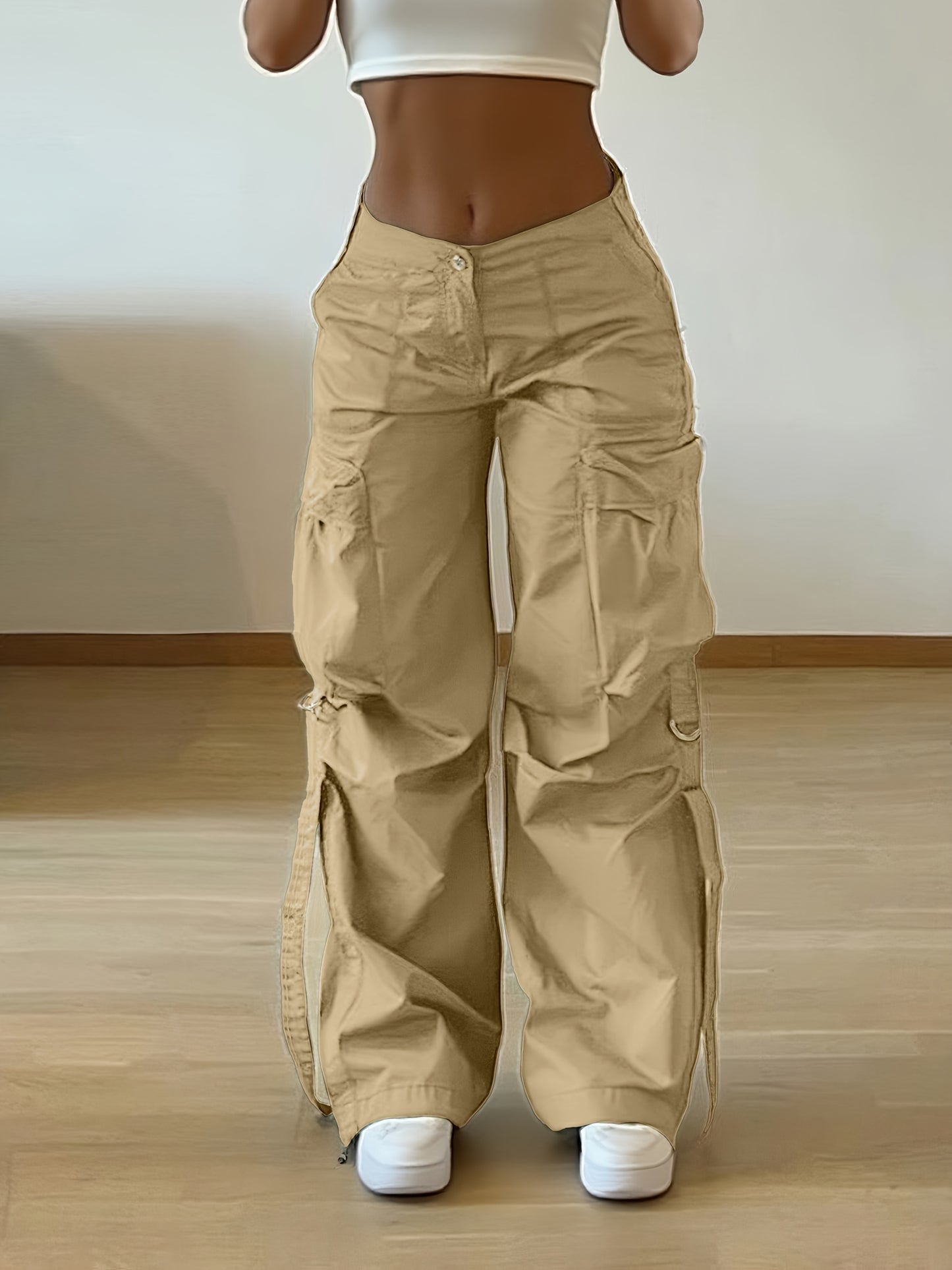 Women'S Trendy Street-Style Cargo Pants with Jogger Ties And Button Details
