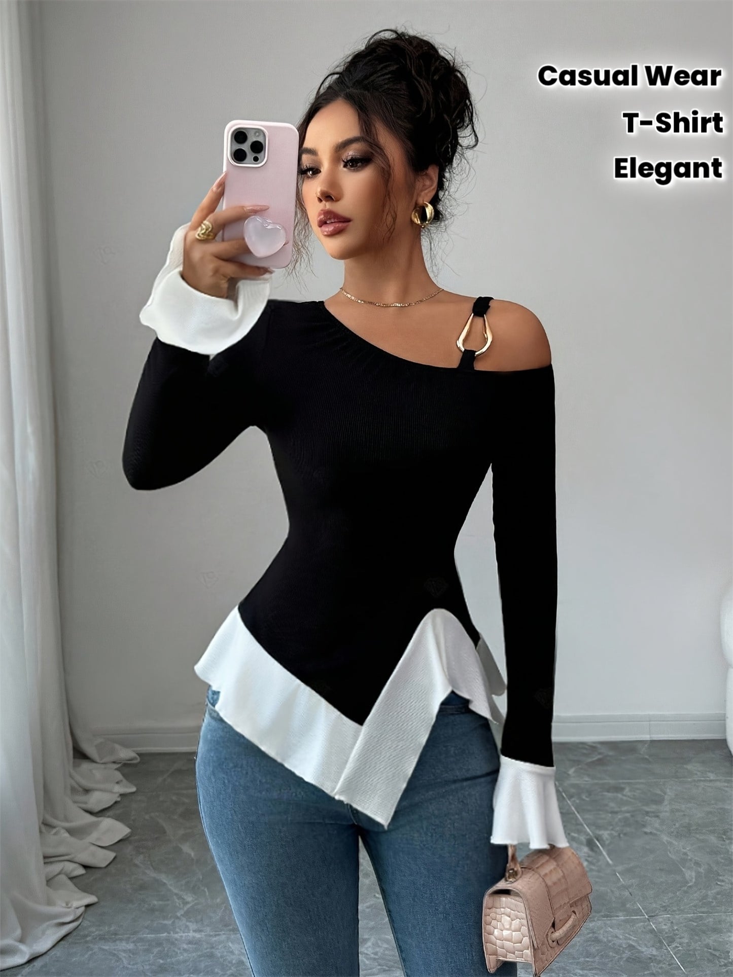 Top femme élégant – Épaules dénudées et manches longues