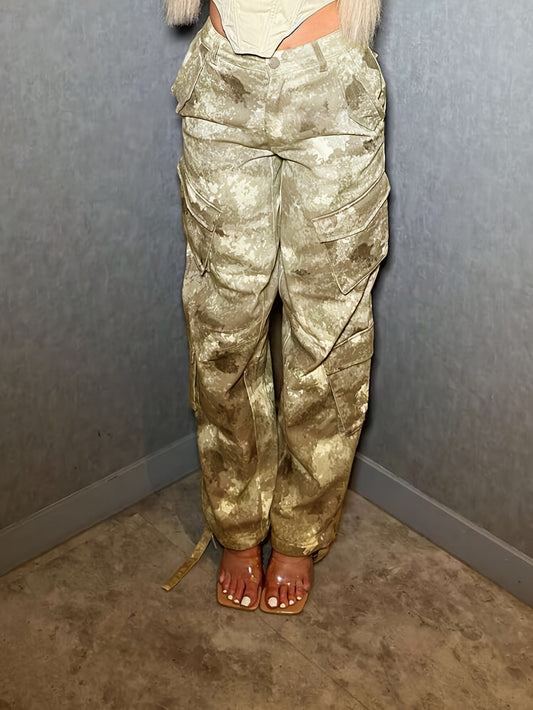Pantalon Cargo Femme Camouflage – Jogger Large Y2K Style, Poches à Rabat, Streetwear