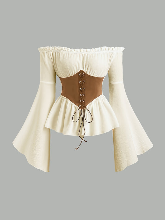 Top vintage femme – Manches longues et fente élégante