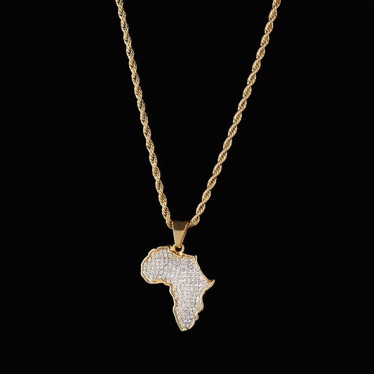 Collier Homme Pendentif Carte d’Afrique Dorée – Style Hip-Hop