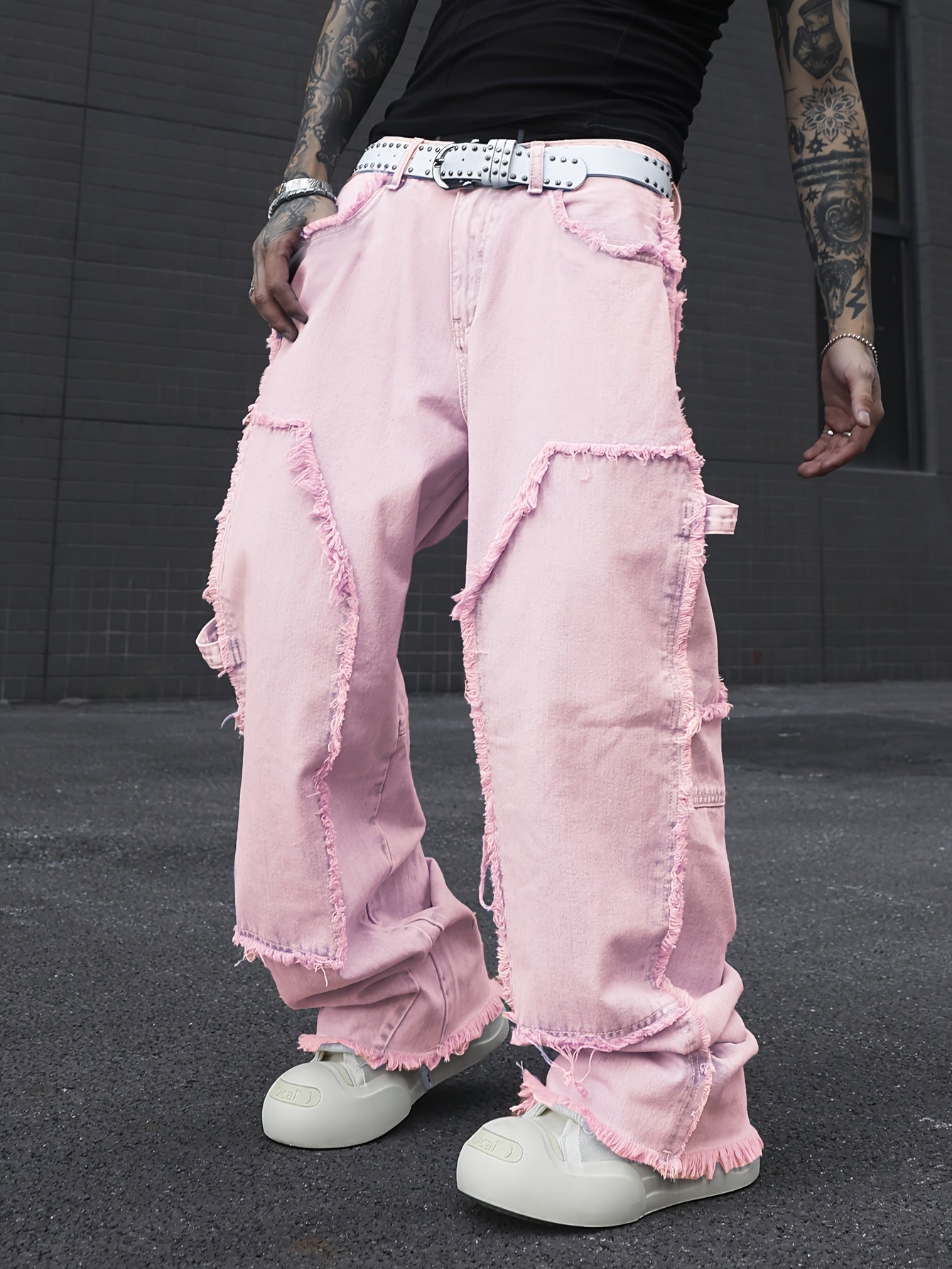 Jean Homme Coupe Large – Style Streetwear Décontracté avec Finitions Effilochées, Pantalon Casual