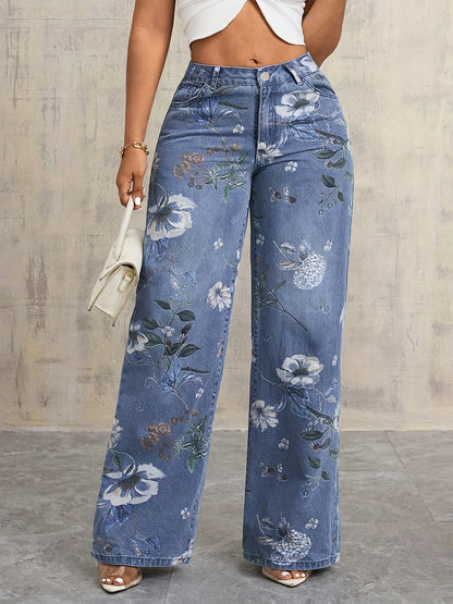 Jean femme vintage à jambes larges & imprimé floral
