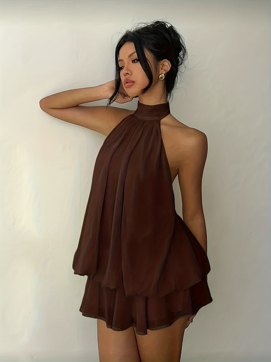 Robe Élégante à Col Halter Dos Noué pour Soirées, Plage et Mariages