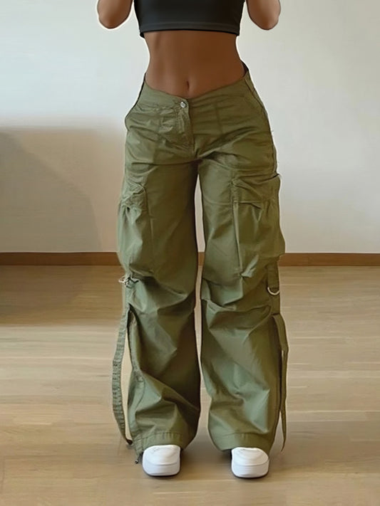 Women'S Trendy Street-Style Cargo Pants with Jogger Ties And Button Details