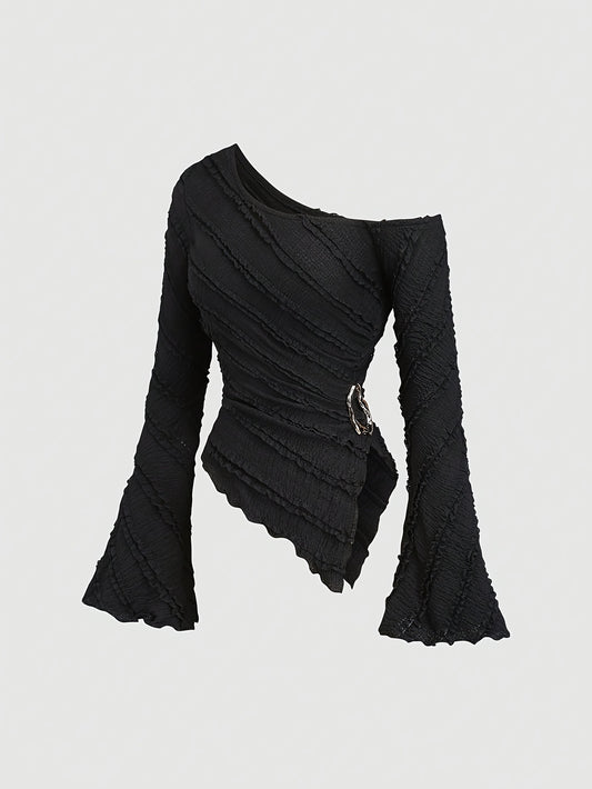 Chemisier femme manches évasées & ourlet asymétrique