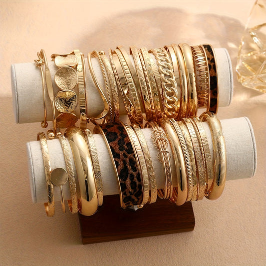 Set de Bracelets Vintage “Old Money” – 7/10/12 Pièces, Motifs Léopard et Nœud Torsadé, Élégance Intemporelle pour Femmes