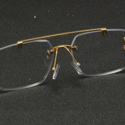A Pair of Men'S Metal Square Frameless Retro High-End Exquisite Luxurious Business Casual Versatile Minimalist Stylish Flat Glasses