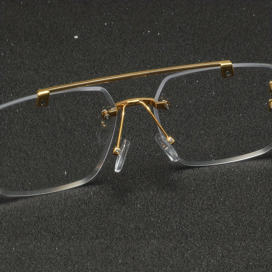 A Pair of Men'S Metal Square Frameless Retro High-End Exquisite Luxurious Business Casual Versatile Minimalist Stylish Flat Glasses