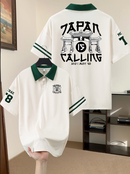 Chemise Courte Homme Style Gothique et Japonais à Motif Graphique