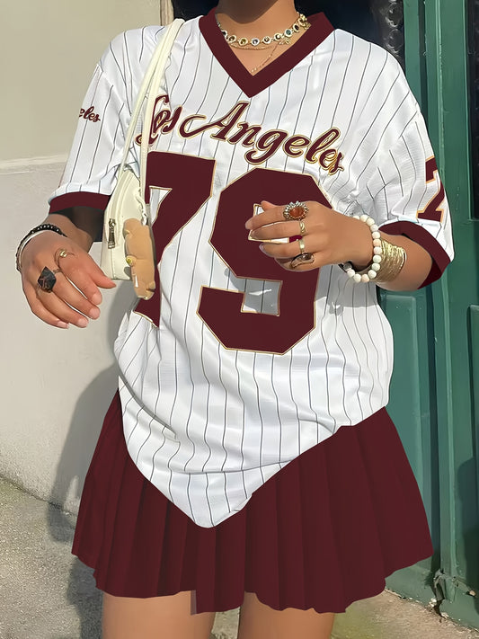 Ensemble Femme – Jupe Plissée Taille Haute et Top Col V à Manches Courtes, Look Sexy et Adorable