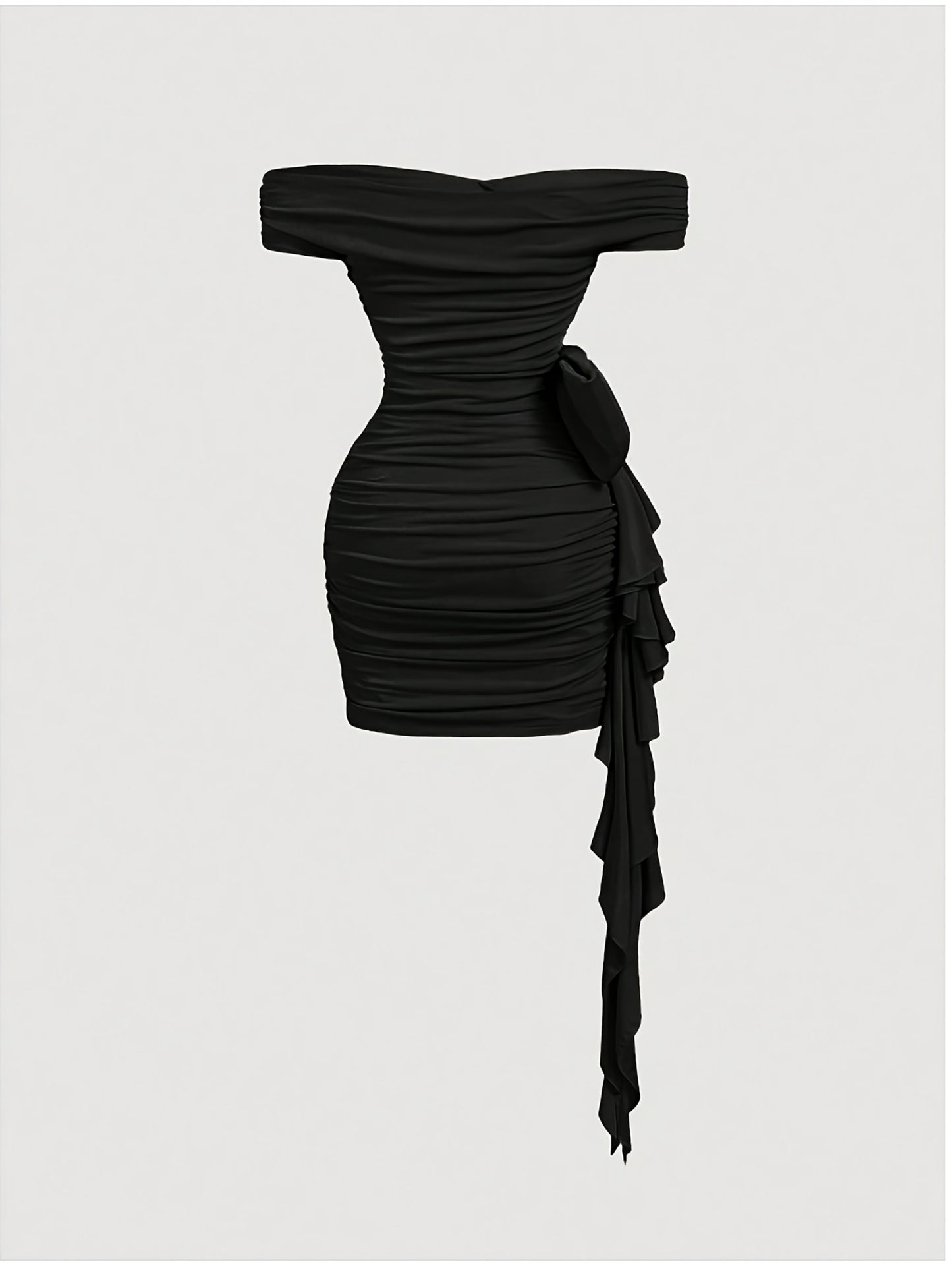 Robe Femme Bodycon – Col V, Deux Façons de Porter, Découpes Plissées Asymétriques avec Noeud, Sans Manches