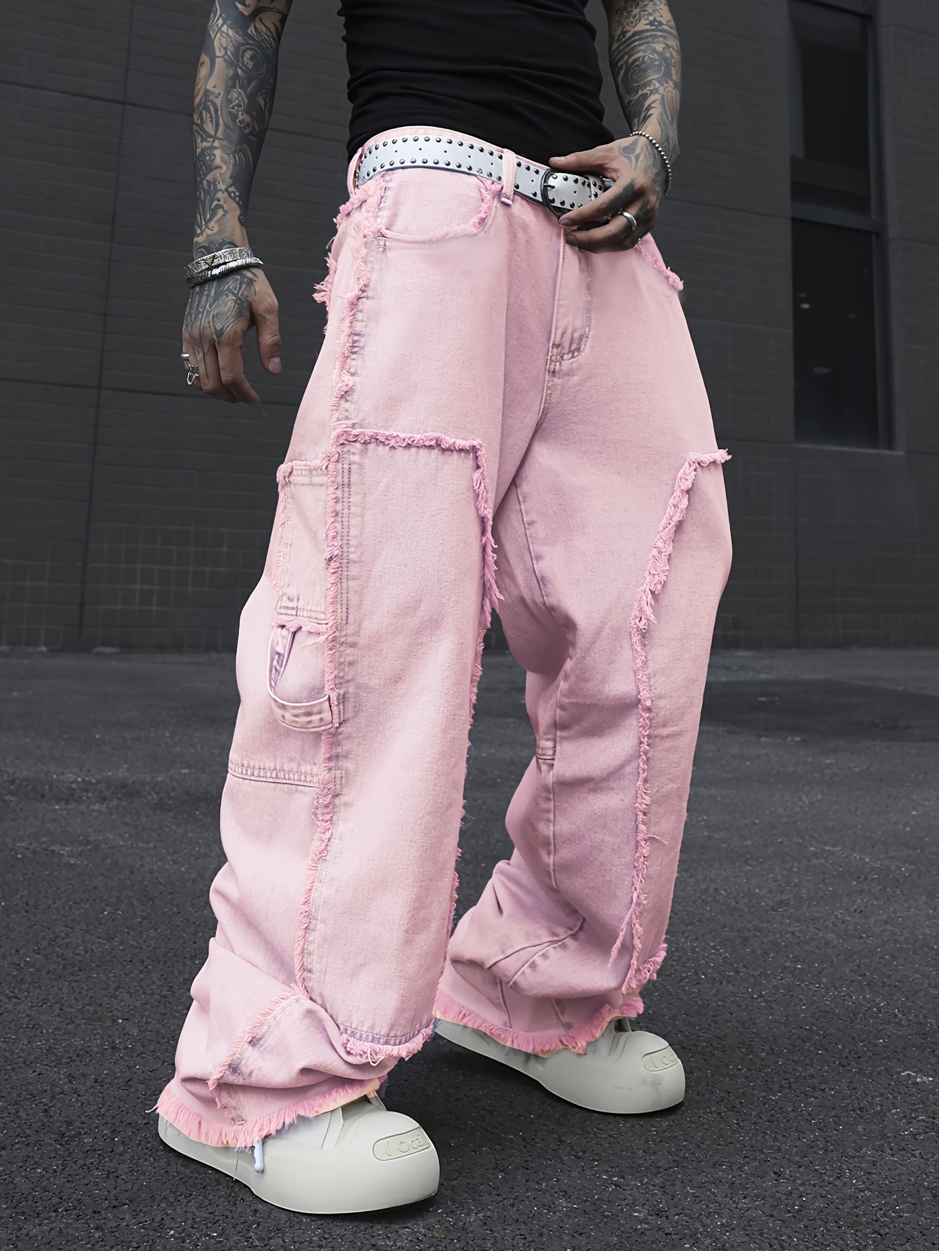 Jean Homme Coupe Large – Style Streetwear Décontracté avec Finitions Effilochées, Pantalon Casual