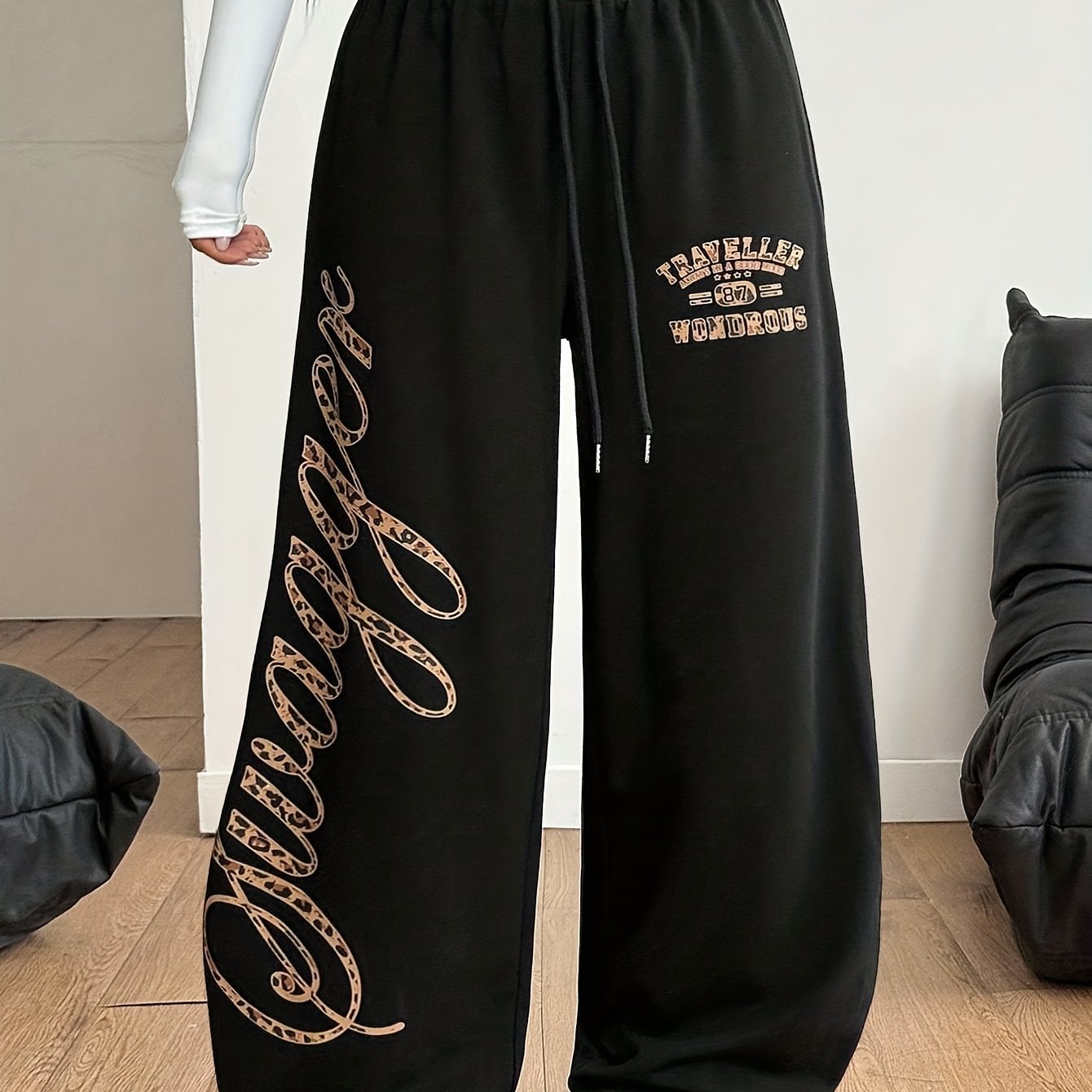 Pantalon Large Femme – Style Streetwear Automne/Hiver, Imprimé Guépard