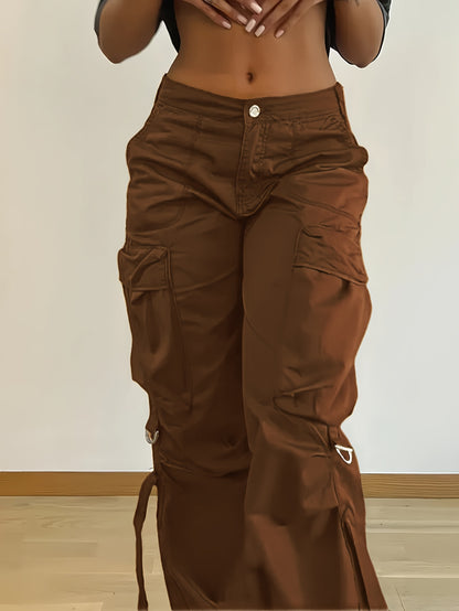 Women'S Trendy Street-Style Cargo Pants with Jogger Ties And Button Details