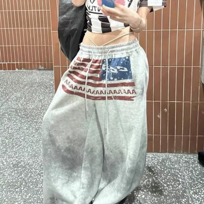 Pantalon Jogging Femme Y2K – Taille Élastique, Coupe Droite Large, Imprimé Lettres