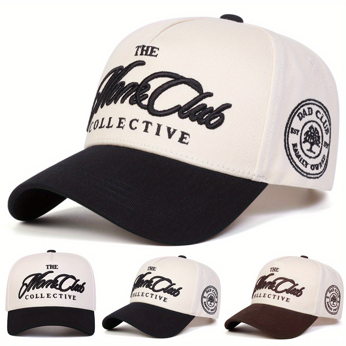 1 Men's THE MARE CLUB COLLECTIVE Baseball Cap, Fashionable Five-Panel Hat, Adjustable Outdoor Casual Cap, Suitable for Spring and Autumn Travel, Beach Vacations