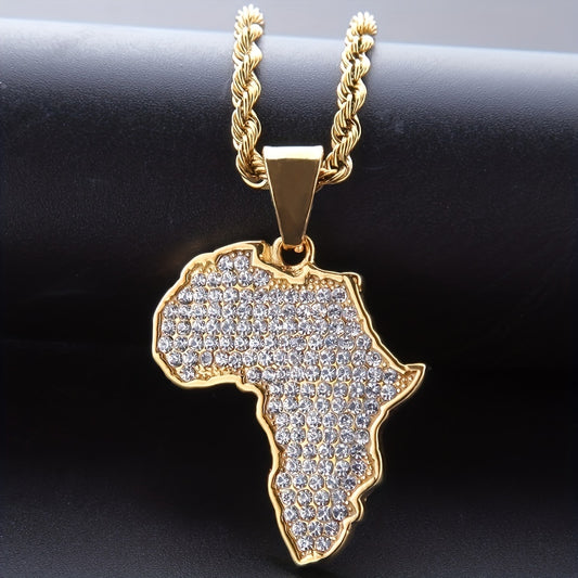 Collier Homme Pendentif Carte d’Afrique Dorée – Style Hip-Hop