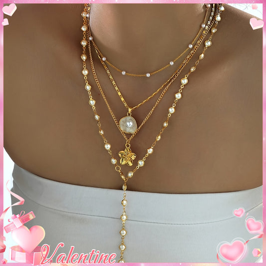 Lot de 4 Colliers Femme – Design Fleur Coquillage, Style Élégant et Délicat