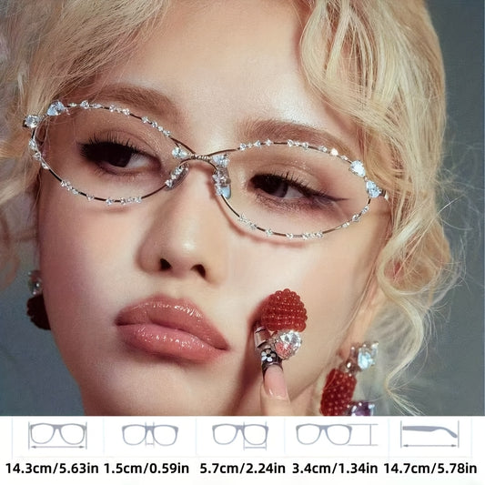 Lunettes Y2K Ovales Glamour – Monture Full Rim avec Strass Étincelants