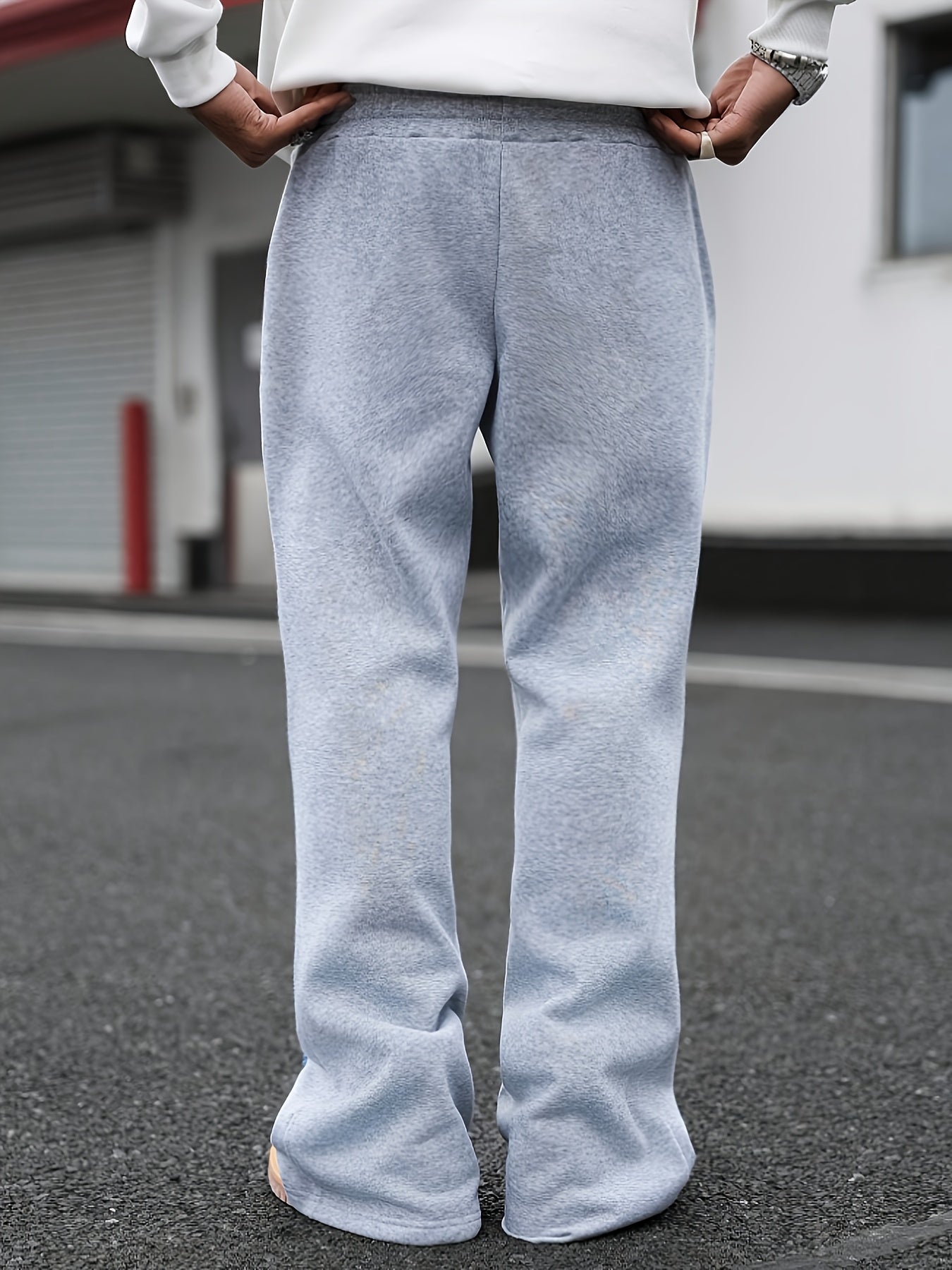 Pantalon de Jogging Homme Style Street Punk – Broderie Géométrique, Coupe Ample, Jambe Évasée, Idéal pour Toutes les Saisons