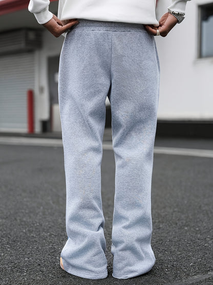 Pantalon de Jogging Homme Style Street Punk – Broderie Géométrique, Coupe Ample, Jambe Évasée, Idéal pour Toutes les Saisons