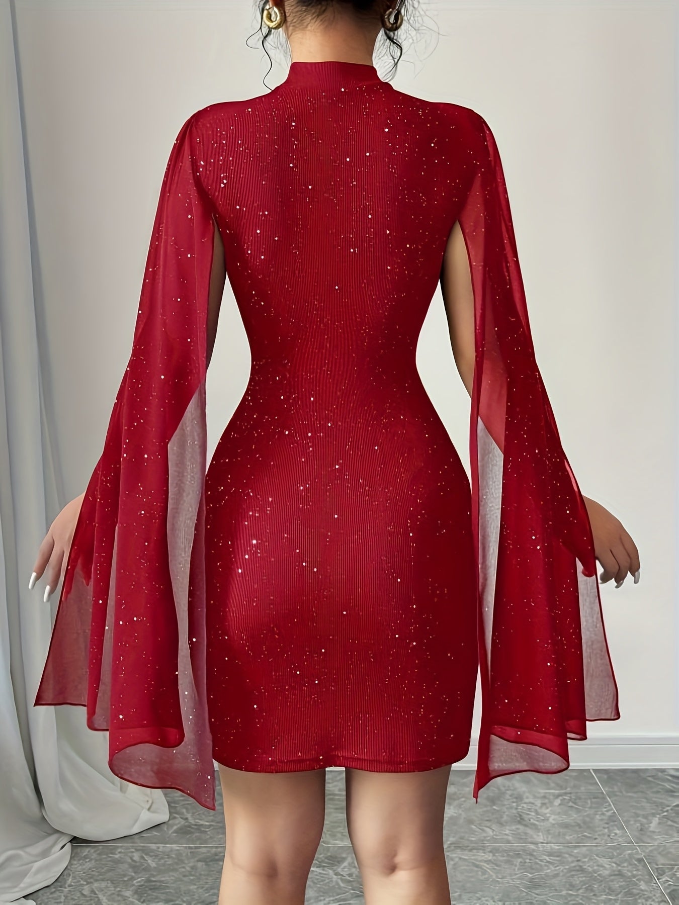 Robe Femme de Soirée – Col Montant, Style Cape Brillant, Parfaite pour Clubs et Fêtes