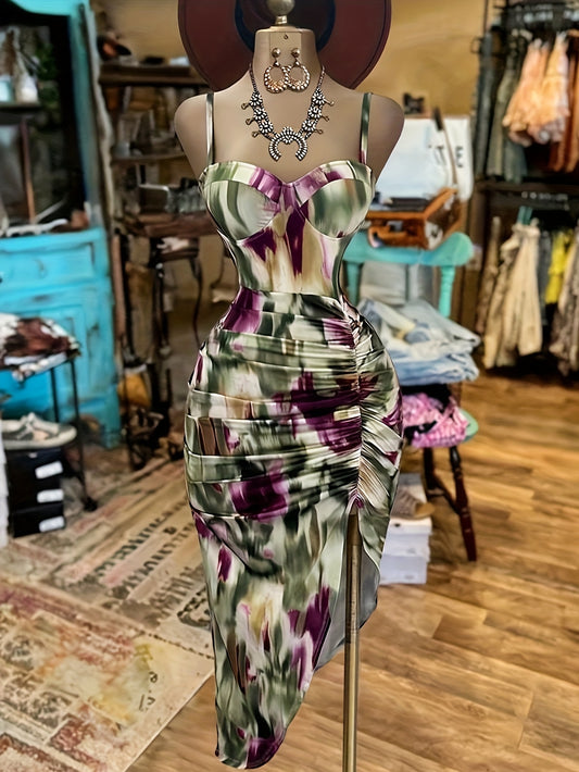 Robe Femme à Bretelles – Plis Irréguliers, Imprimé Cerise, Style Estival et Féminin